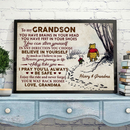 Personalized Winnie Honey Bear And Piggy Grandma To My Grandson You Have Brains In Your Head Poster Canvas