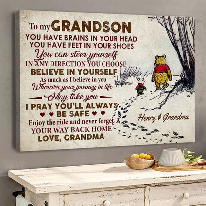 Personalized Winnie Honey Bear And Piggy Grandma To My Grandson You Have Brains In Your Head Poster Canvas