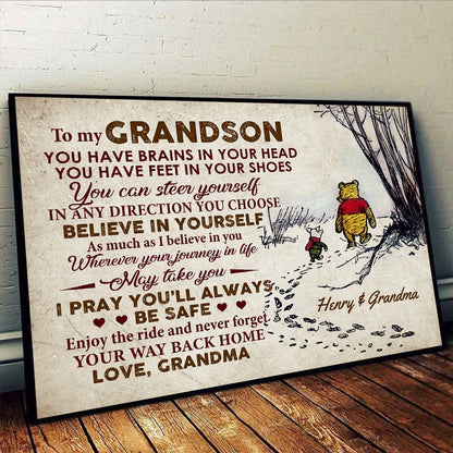 Personalized Winnie Honey Bear And Piggy Grandma To My Grandson You Have Brains In Your Head Poster Canvas