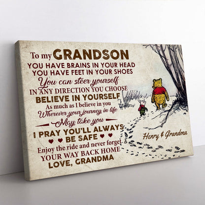 Personalized Winnie Honey Bear And Piggy Grandma To My Grandson You Have Brains In Your Head Poster Canvas