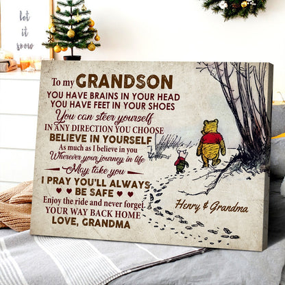 Personalized Winnie Honey Bear And Piggy Grandma To My Grandson You Have Brains In Your Head Poster Canvas