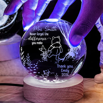 Personalized Winnie The Pooh Teacher Gift Never Forget The Difference You Make Crystal Ball Night Light