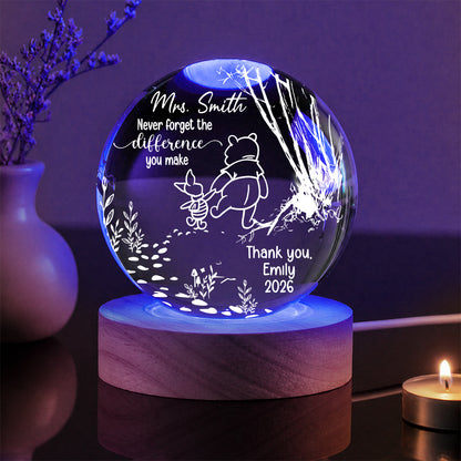 Personalized Winnie The Pooh Teacher Gift Never Forget The Difference You Make Crystal Ball Night Light