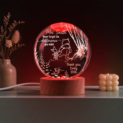 Personalized Winnie The Pooh Teacher Gift Never Forget The Difference You Make Crystal Ball Night Light