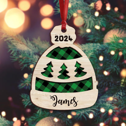 Personalized Winter Beanie Hat Christmas 2-Layer Wooden Ornament