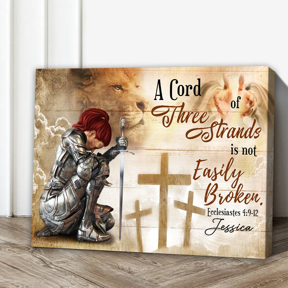 Personalized Woman Warrior A Cord of Three Strands Is Not Easily Broken Ecclesiastes 4:9-12 Canvas Prints