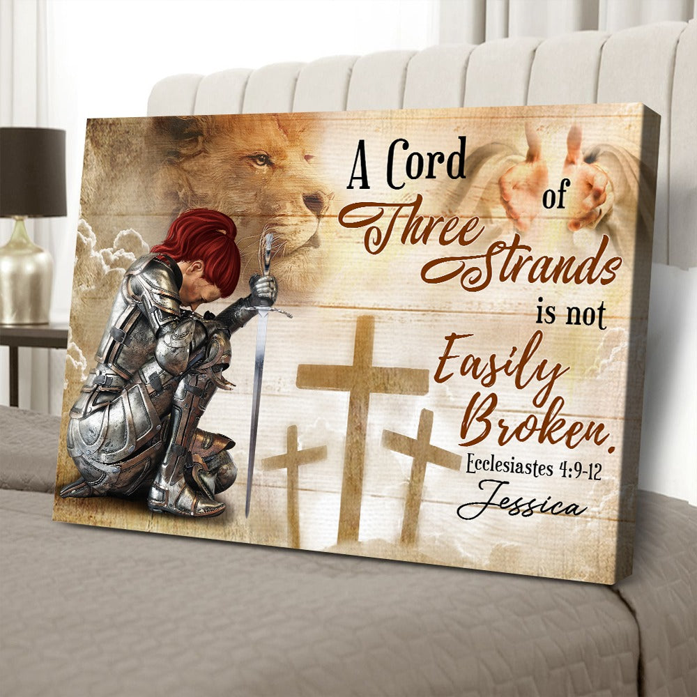 Personalized Woman Warrior A Cord of Three Strands Is Not Easily Broken Ecclesiastes 4:9-12 Canvas Prints