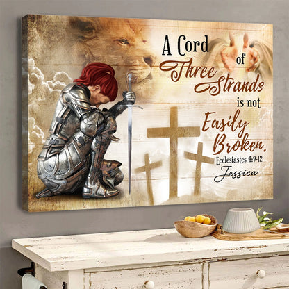 Personalized Woman Warrior A Cord of Three Strands Is Not Easily Broken Ecclesiastes 4:9-12 Poster Canvas