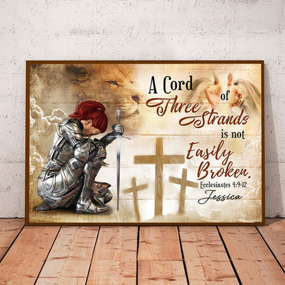 Personalized Woman Warrior A Cord of Three Strands Is Not Easily Broken Ecclesiastes 4:9-12 Poster Canvas