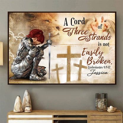 Personalized Woman Warrior A Cord of Three Strands Is Not Easily Broken Ecclesiastes 4:9-12 Poster Canvas