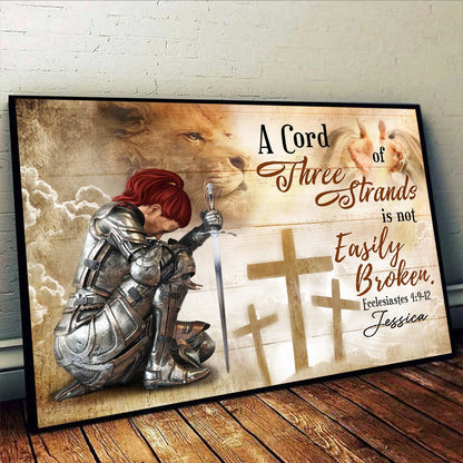 Personalized Woman Warrior A Cord of Three Strands Is Not Easily Broken Ecclesiastes 4:9-12 Poster Canvas