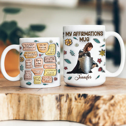 Personalized Woman Warrior Armor Of God Christian Bible Verse Affirmations 3D Inflated Effect White Mug