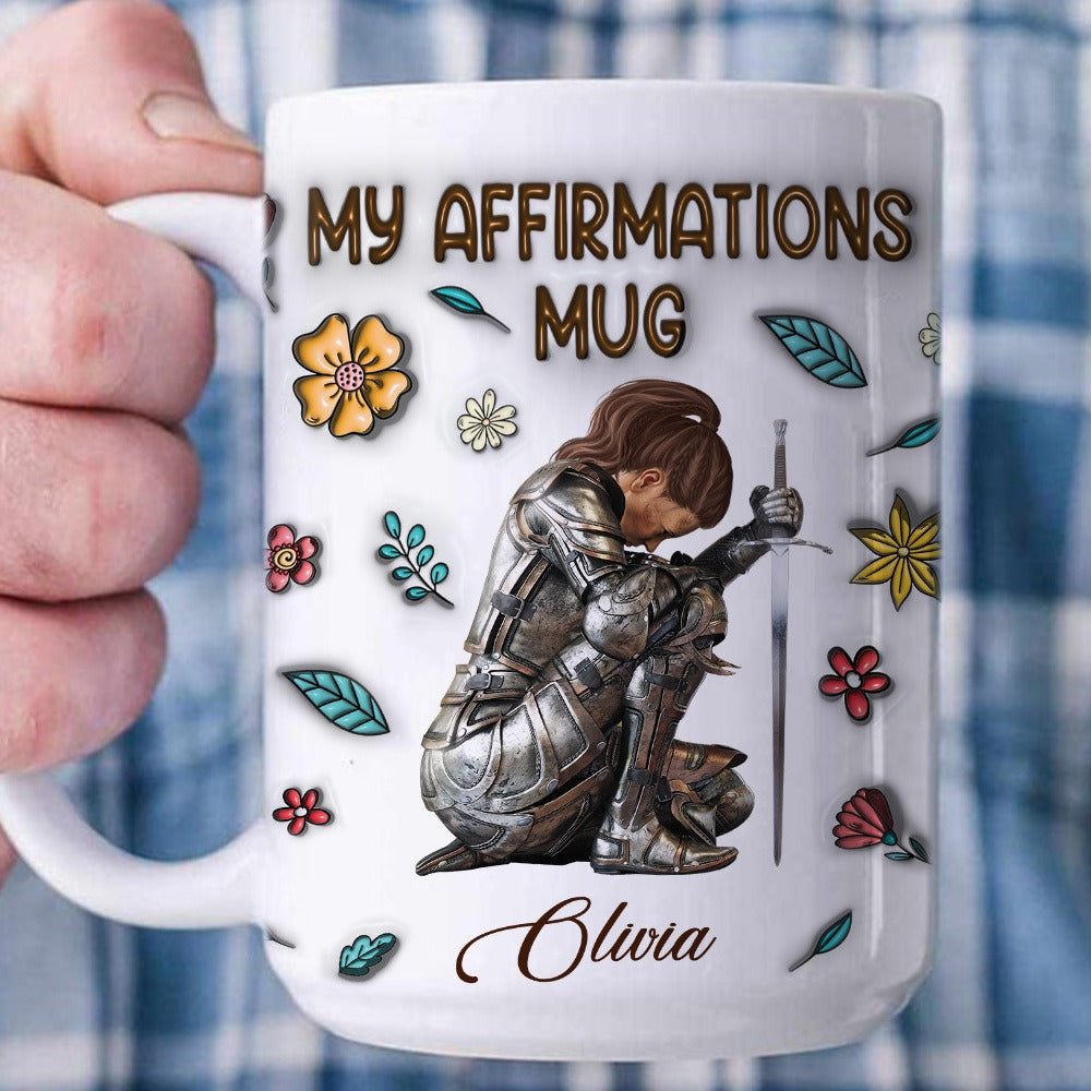 Personalized Woman Warrior Armor Of God Christian Bible Verse Affirmations 3D Inflated Effect White Mug