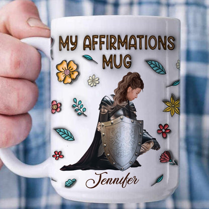 Personalized Woman Warrior Armor Of God Christian Bible Verse Affirmations 3D Inflated Effect White Mug