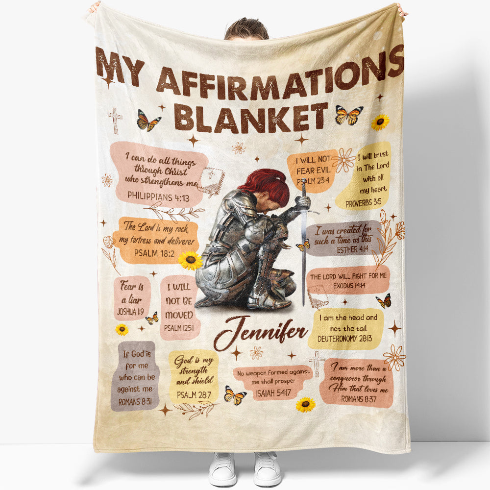 Personalized Woman Warrior Armor Of God Christian Bible Verse Affirmations Blanket, Daughter Of The King Blanket