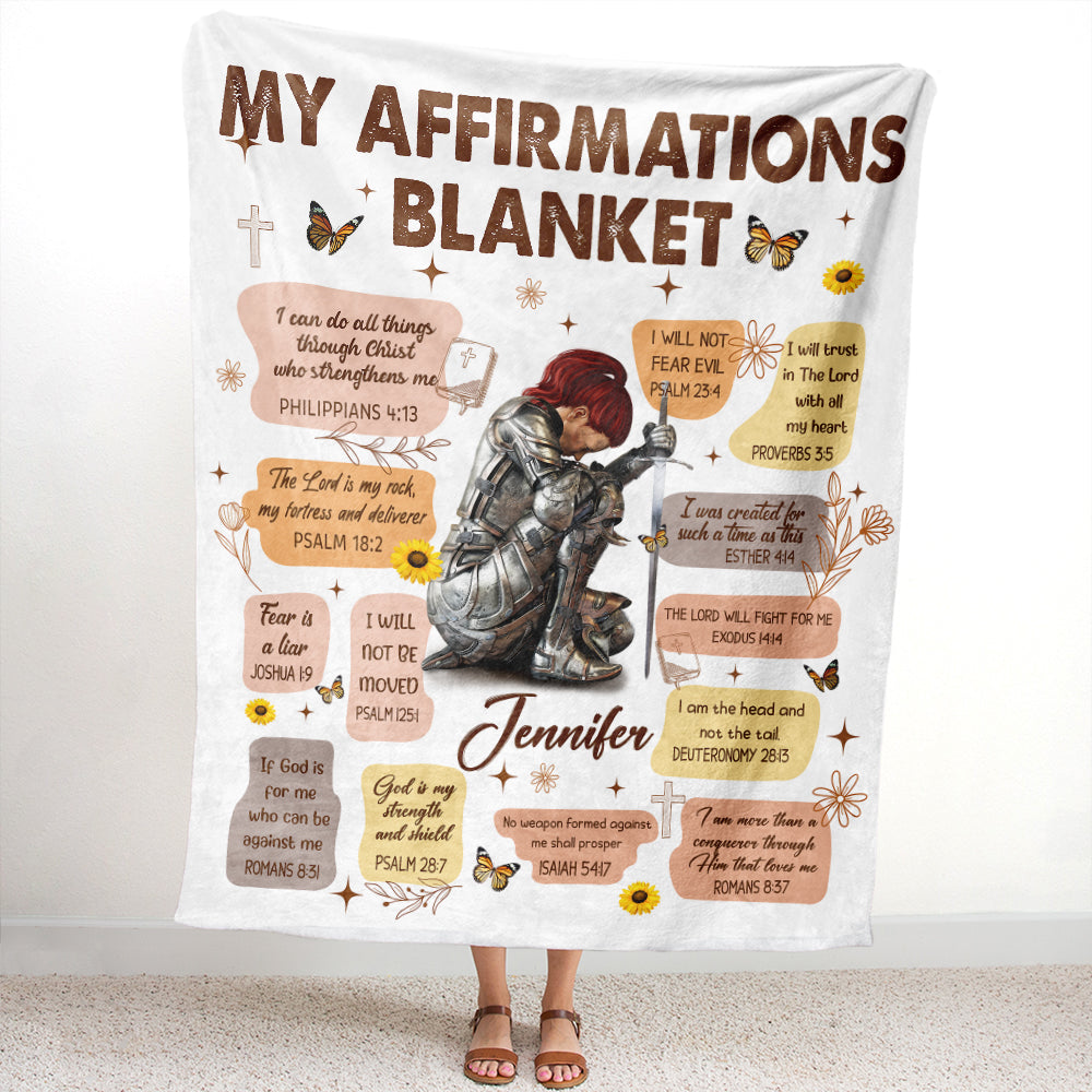 Personalized Woman Warrior Armor Of God Christian Bible Verse Affirmations Blanket, Child Of God Blanket