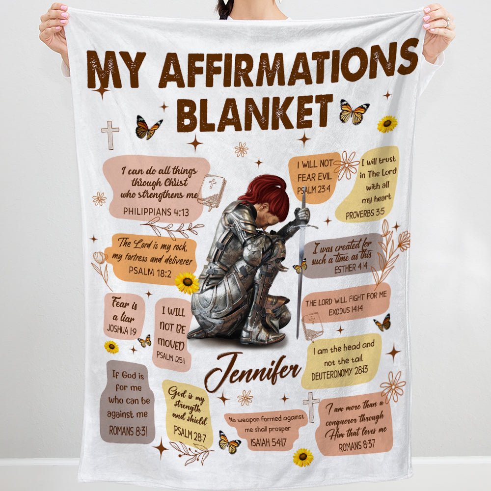 Personalized Woman Warrior Armor Of God Christian Bible Verse Affirmations Blanket, Child Of God Blanket