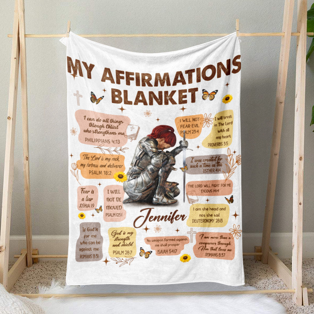 Personalized Woman Warrior Armor Of God Christian Bible Verse Affirmations Blanket, Child Of God Blanket