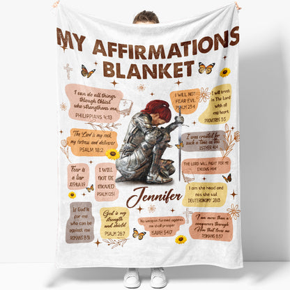 Personalized Woman Warrior Armor Of God Christian Bible Verse Affirmations Blanket, Child Of God Blanket