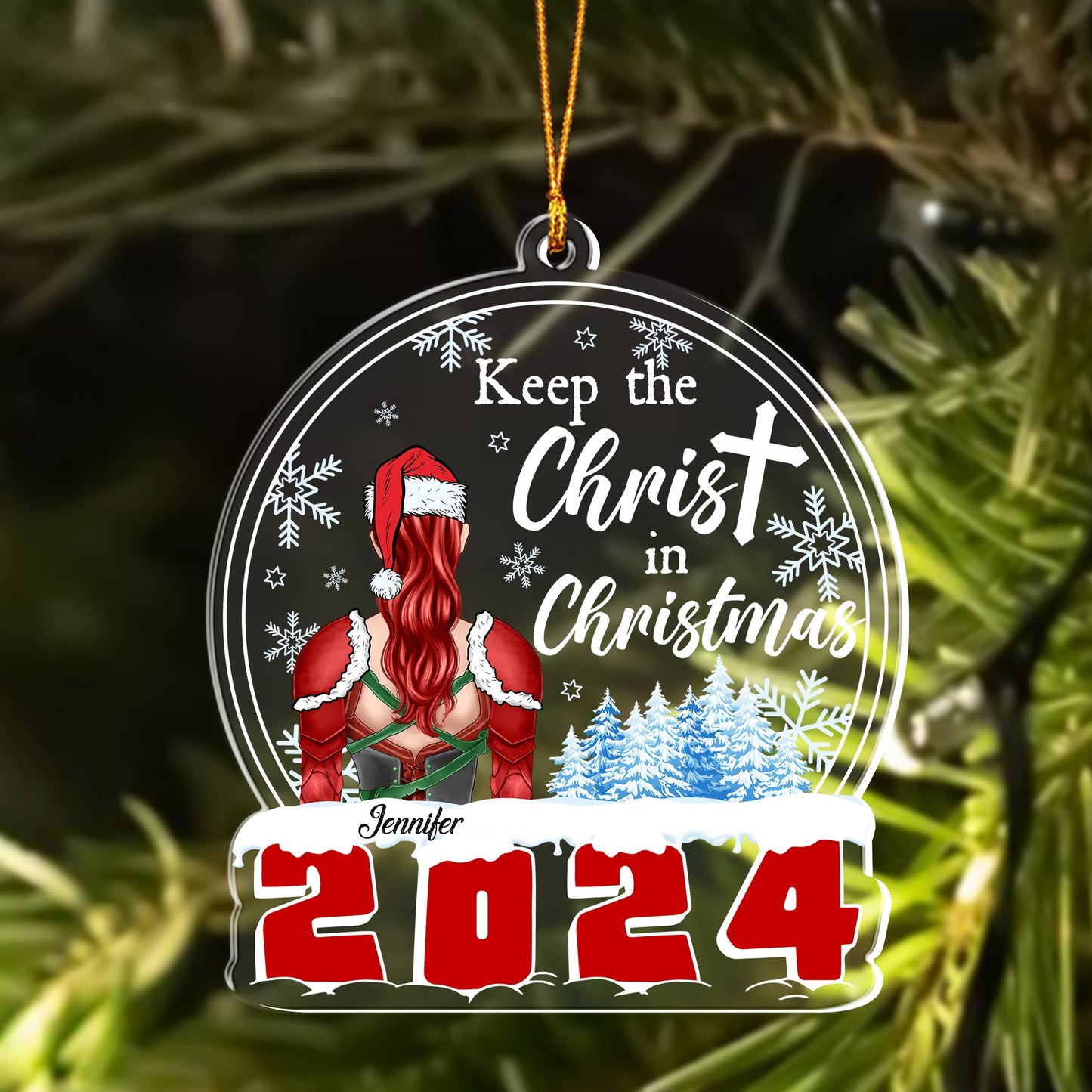 Personalized Woman Warrior Christmas Keep Christ In Christmas 2024 Acrylic Ornament