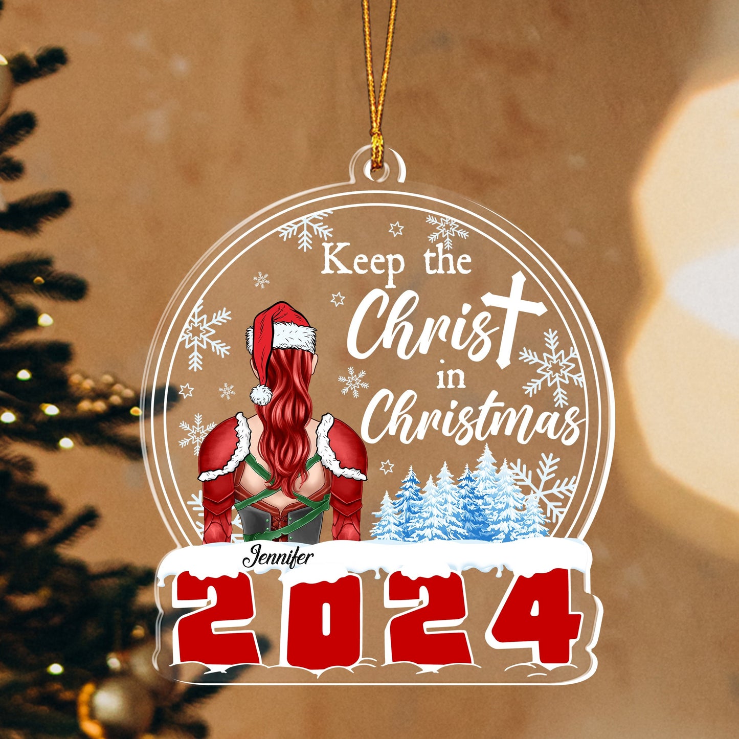 Personalized Woman Warrior Christmas Keep Christ In Christmas 2024 Acrylic Ornament