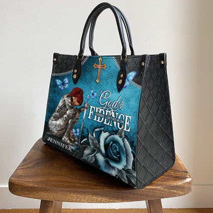 Personalized Woman Warrior God Fidence Knowing I Can Not But He Can Leather Bag