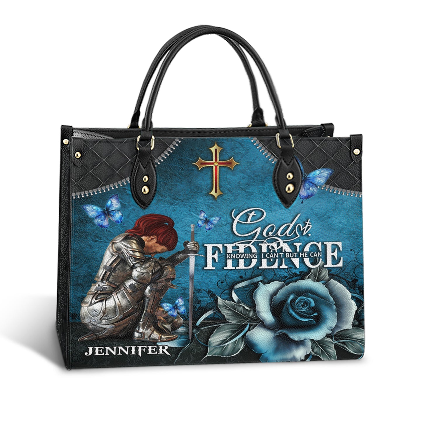 Personalized Woman Warrior God Fidence Knowing I Can Not But He Can Leather Bag