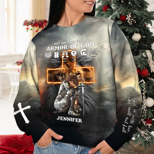 Personalized Woman Warrior God Is With Her, Armor Of God Ephesians 6-10 3D All Over Print T-Shirt And Hoodie