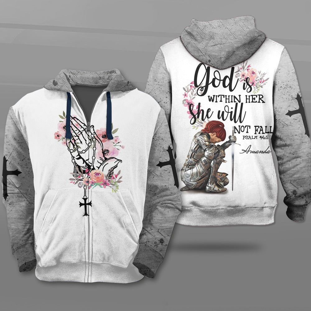 Personalized Woman Warrior God Is Within Her She Will Not Fall-Psalm 46:5 3D All Over Print T-Shirt And Hoodie