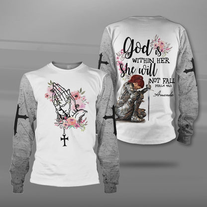 Personalized Woman Warrior God Is Within Her She Will Not Fall-Psalm 46:5 3D All Over Print T-Shirt And Hoodie