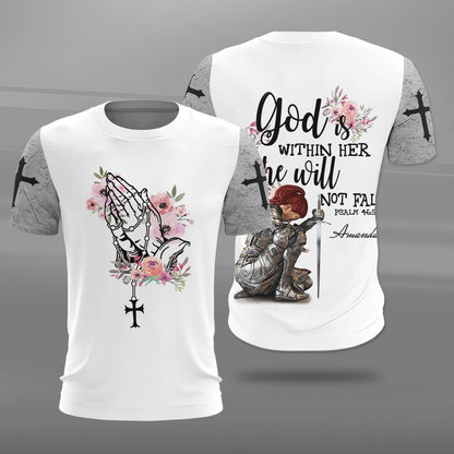 Personalized Woman Warrior God Is Within Her She Will Not Fall-Psalm 46:5 3D All Over Print T-Shirt And Hoodie