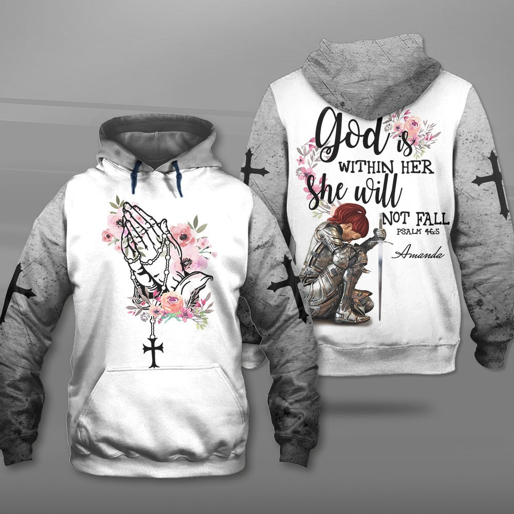 Personalized Woman Warrior God Is Within Her She Will Not Fall-Psalm 46:5 3D All Over Print T-Shirt And Hoodie