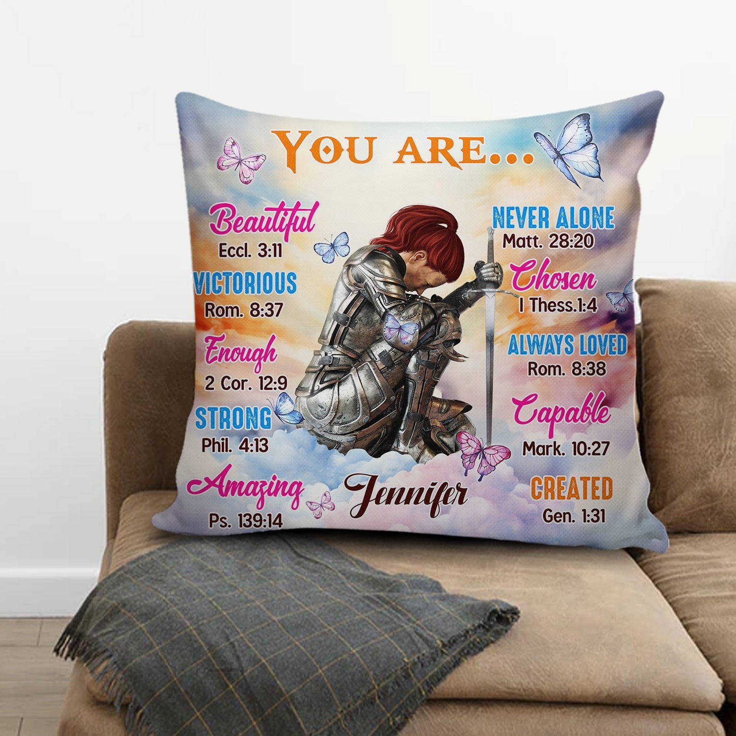 Personalized Woman Warrior God Says You Are Beautiful Victorious Enough Canvas Throw Pillow