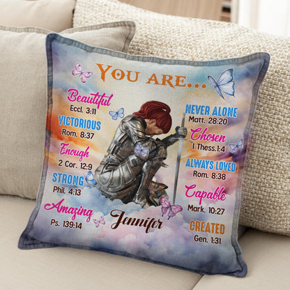 Personalized Woman Warrior God Says You Are Beautiful Victorious Enough Canvas Throw Pillow