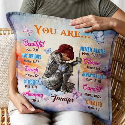 Personalized Woman Warrior God Says You Are Beautiful Victorious Enough Canvas Throw Pillow