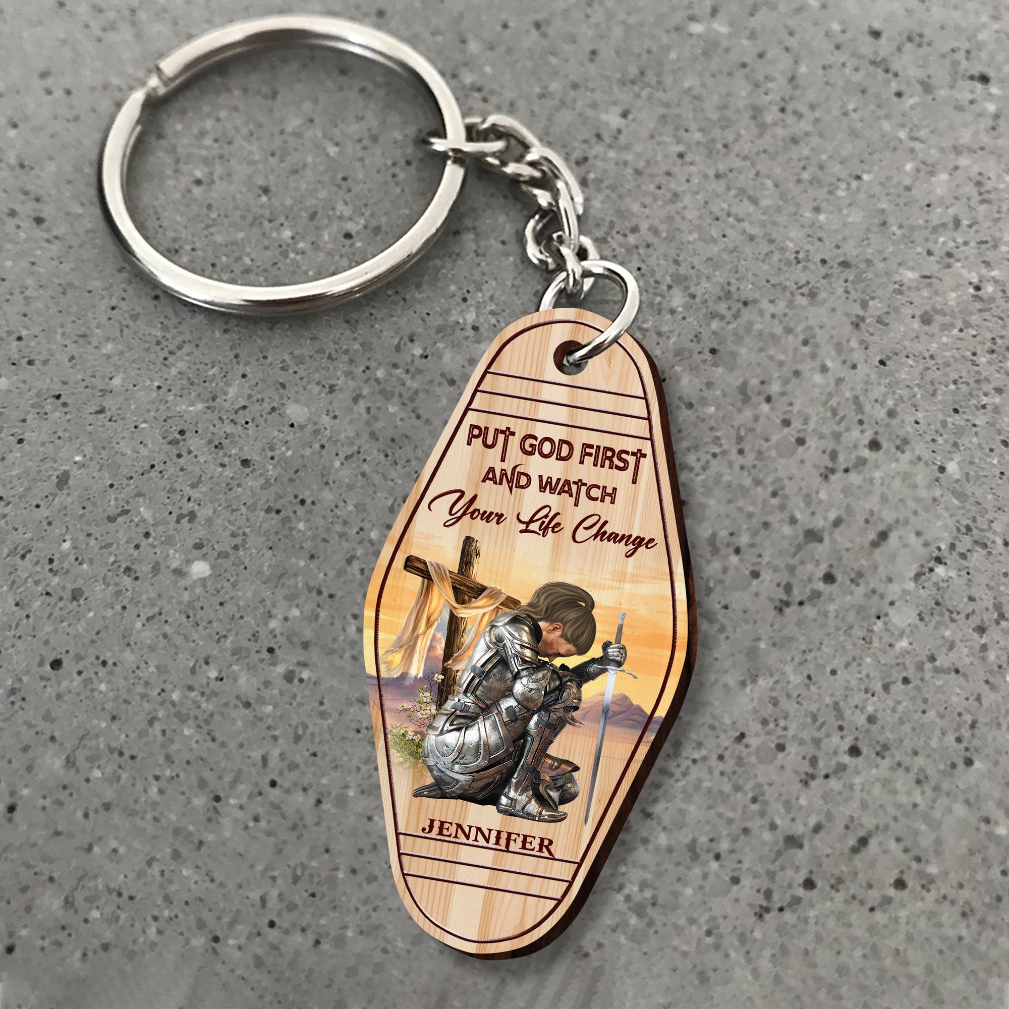 Personalized Warrior Of God Put God First And Watch Your Life Change Wooden Keychain