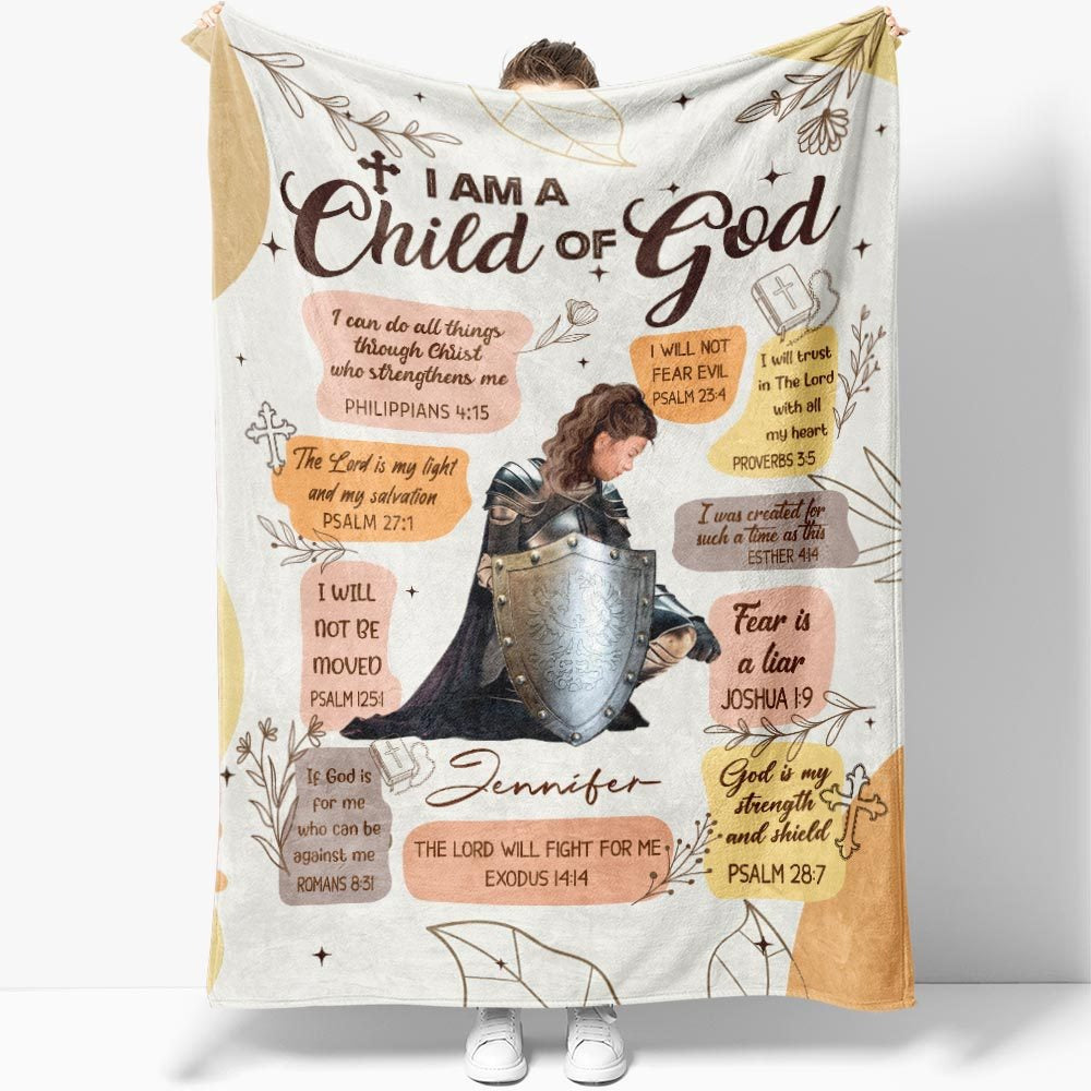 Personalized Woman Warrior I Am A Child of God-I Can Do All Thinngs Blanket, Child Of God Blanket