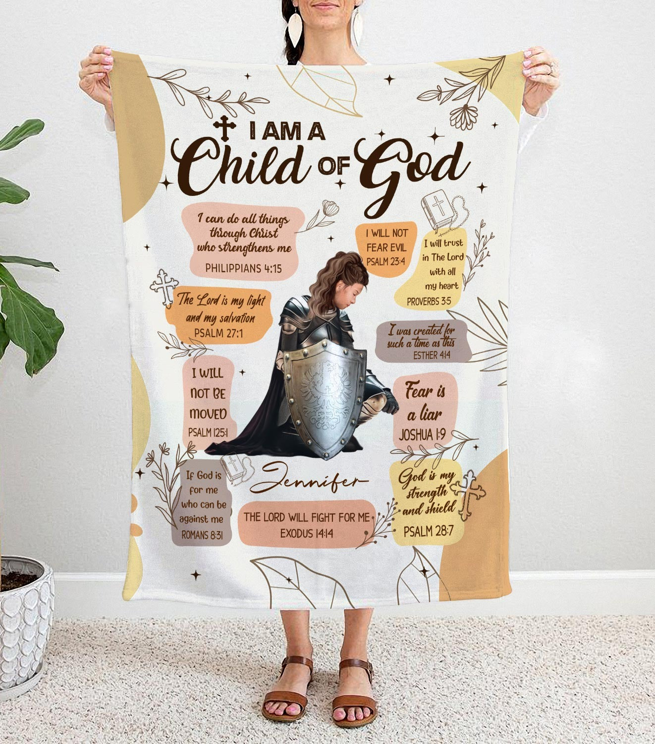 Personalized Woman Warrior I Am A Child of God-I Can Do All Thinngs Blanket, Child Of God Blanket