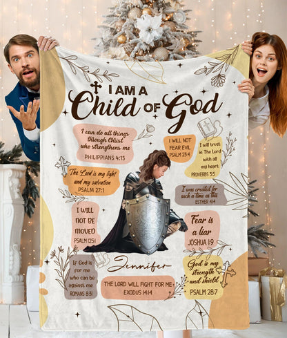 Personalized Woman Warrior I Am A Child of God-I Can Do All Thinngs Blanket, Child Of God Blanket