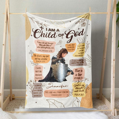 Personalized Woman Warrior I Am A Child of God-I Can Do All Thinngs Blanket, Child Of God Blanket