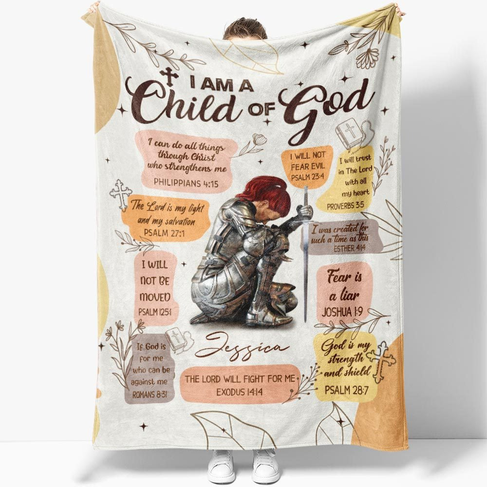 Personalized Woman Warrior I Am A Child of God-I Can Do All Thinngs Blanket, Child Of God Blanket