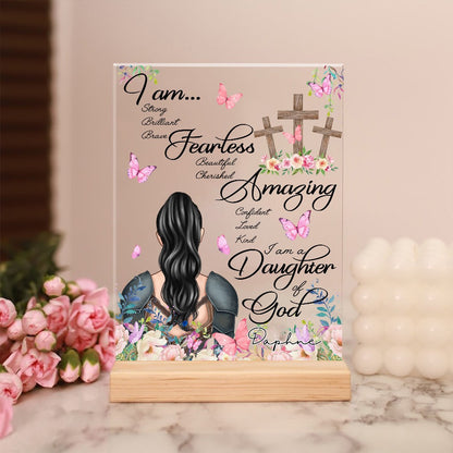 Personalized Beautiful Warrior Daughter of God I Am Strong Brilliant Brave Acrylic Plaque