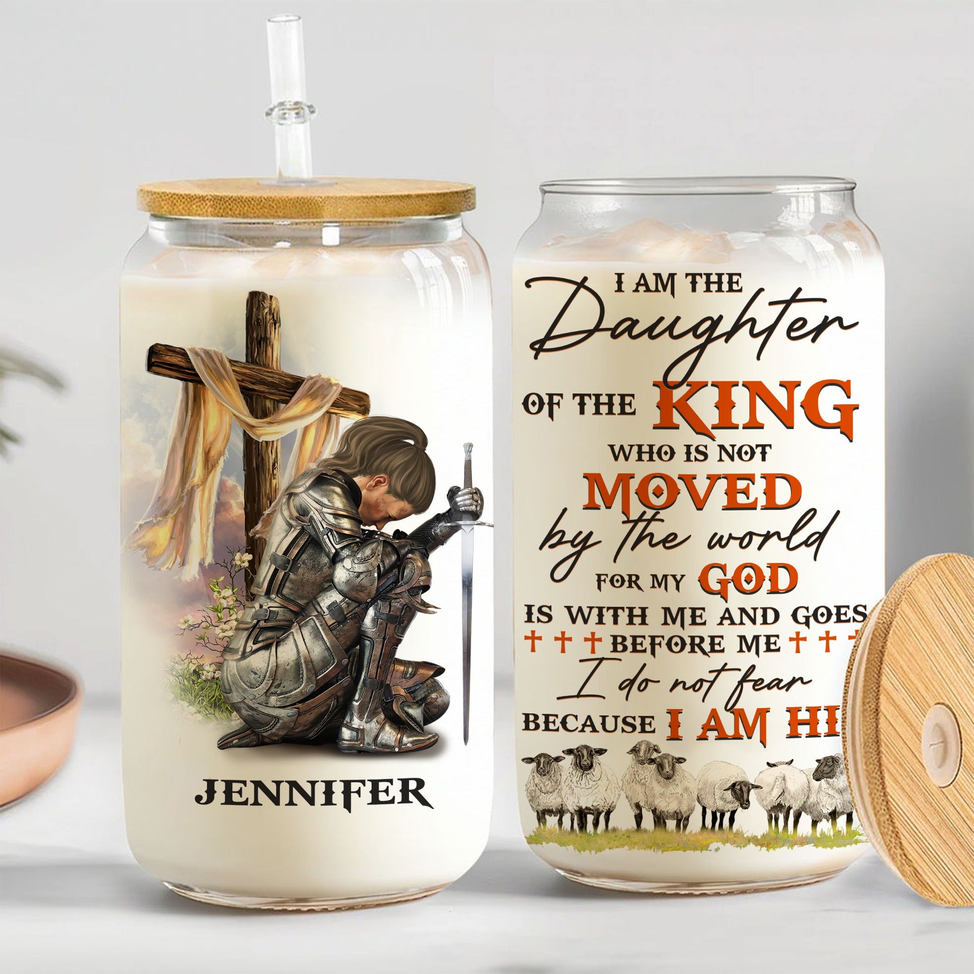 Personalized Woman Warrior I Am The Daughter Of The King Do Not Fear Because I Am His Clear Glass Can