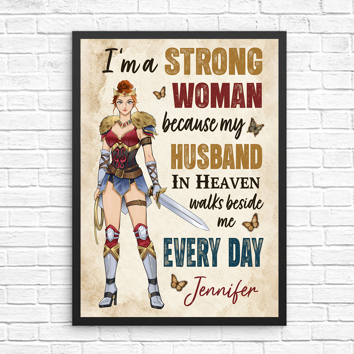 Personalized Woman Warrior I'm A Strong Woman Because My Husband In Heaven Poster Canvas