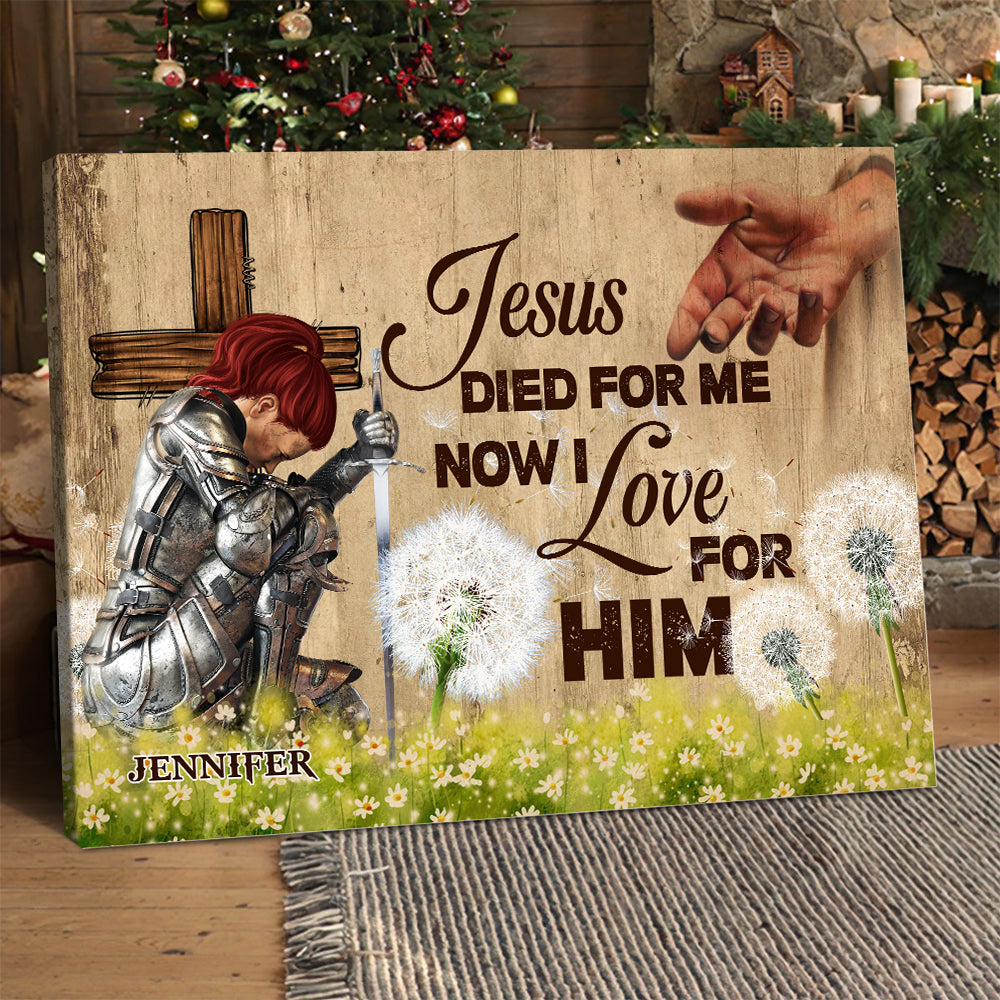 Personalized Woman Warrior Jesus Died For Me Now I Love For Him-Romans 5:10 Canvas Prints