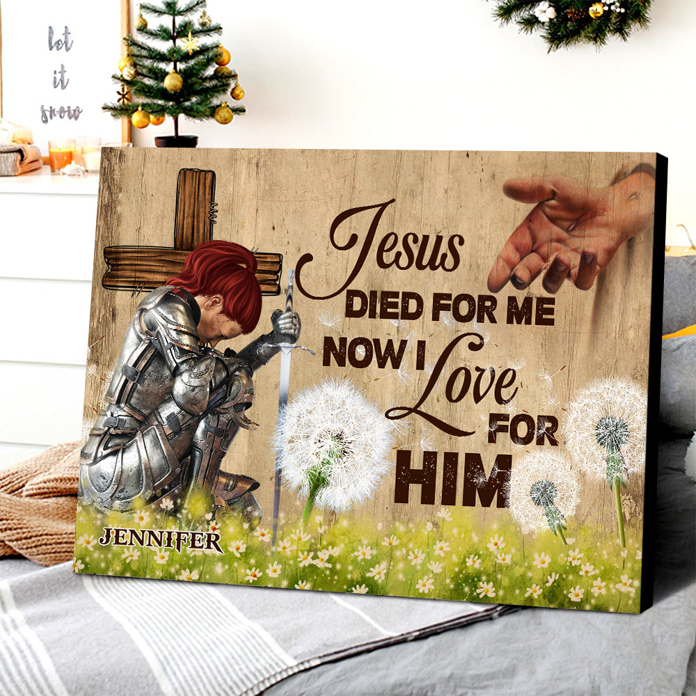 Personalized Woman Warrior Jesus Died For Me Now I Love For Him-Romans 5:10 Canvas Prints