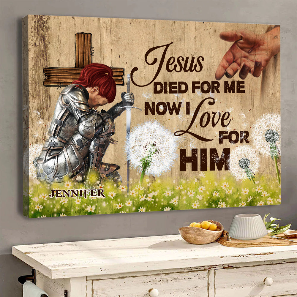 Personalized Woman Warrior Jesus Died For Me Now I Love For Him-Romans 5:10 Canvas Prints