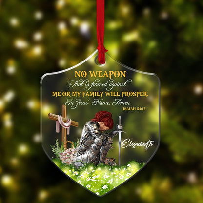 Personalized Woman Warrior No Weapon Formed Against Us Shall Prosper-Isaiah 54:17 Shield Acrylic Ornament