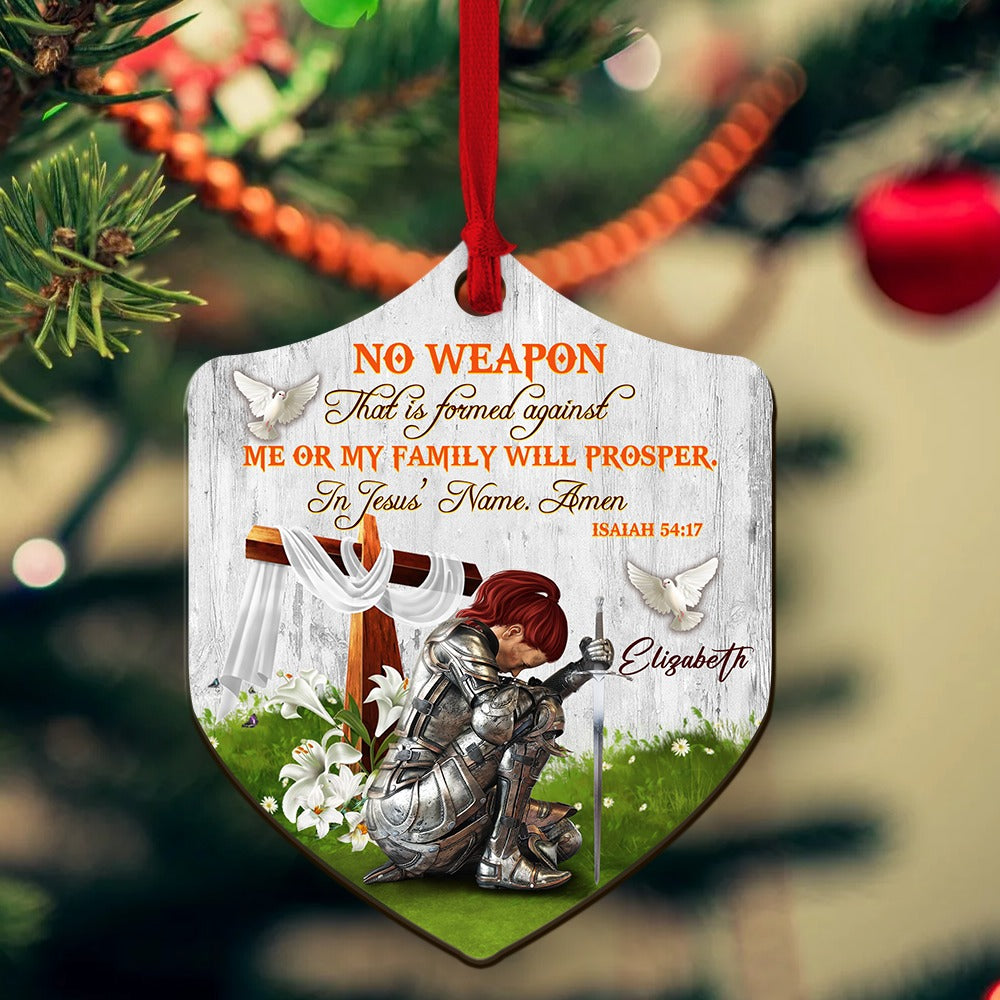 Personalized Woman Warrior No Weapon Formed Against Us Shall Prosper-Isaiah 54:17 Shield  Wooden Ornament
