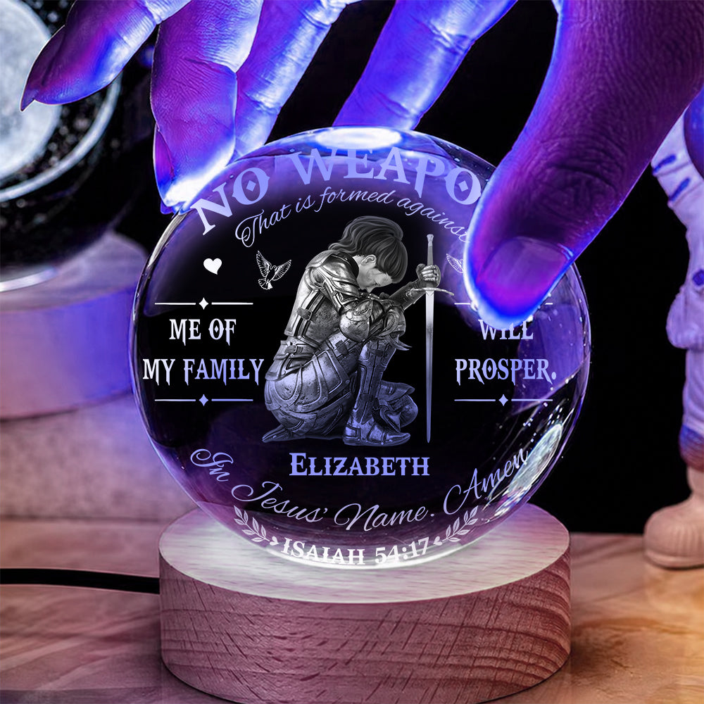 Personalized Woman Warrior No Weapon Formed Against Us Shall Prosper-Isaiah 54:17 Crystal Ball Night Light
